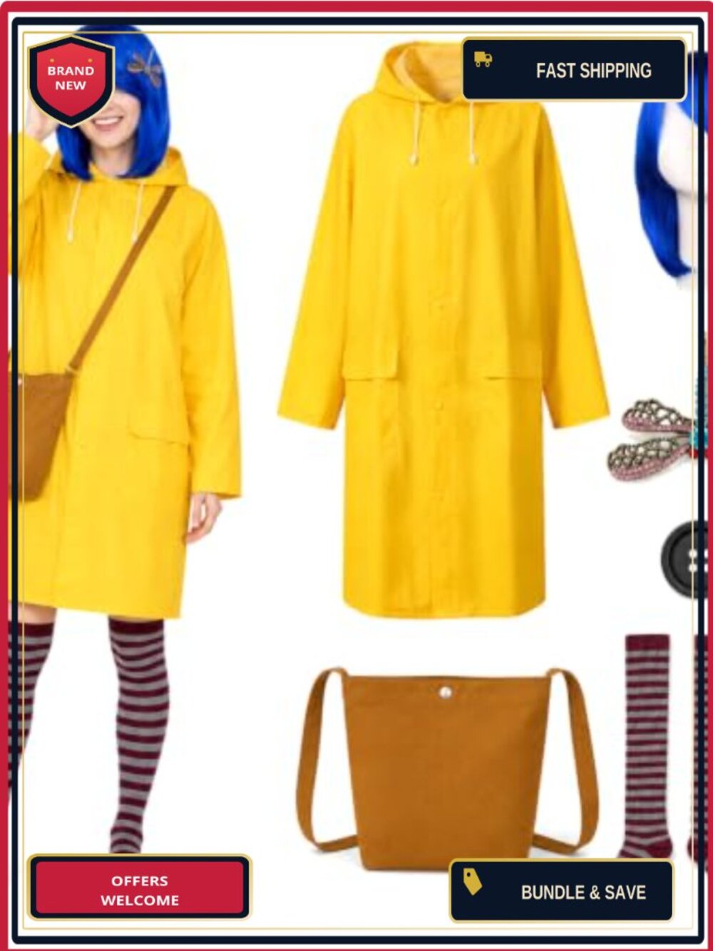 Yellow Raincoat Cosplay Costume Set Women Halloween Outfit